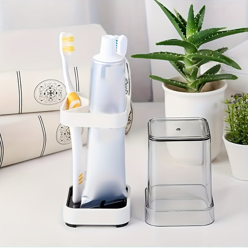 Space-Saving Modern Couple Toothbrush Holder Set - Durable Construction, Easy Cleaning, Minimalist Design, With Gargle Cup, Storage Rack - Ideal Bathroom Accessories For Couples And Families