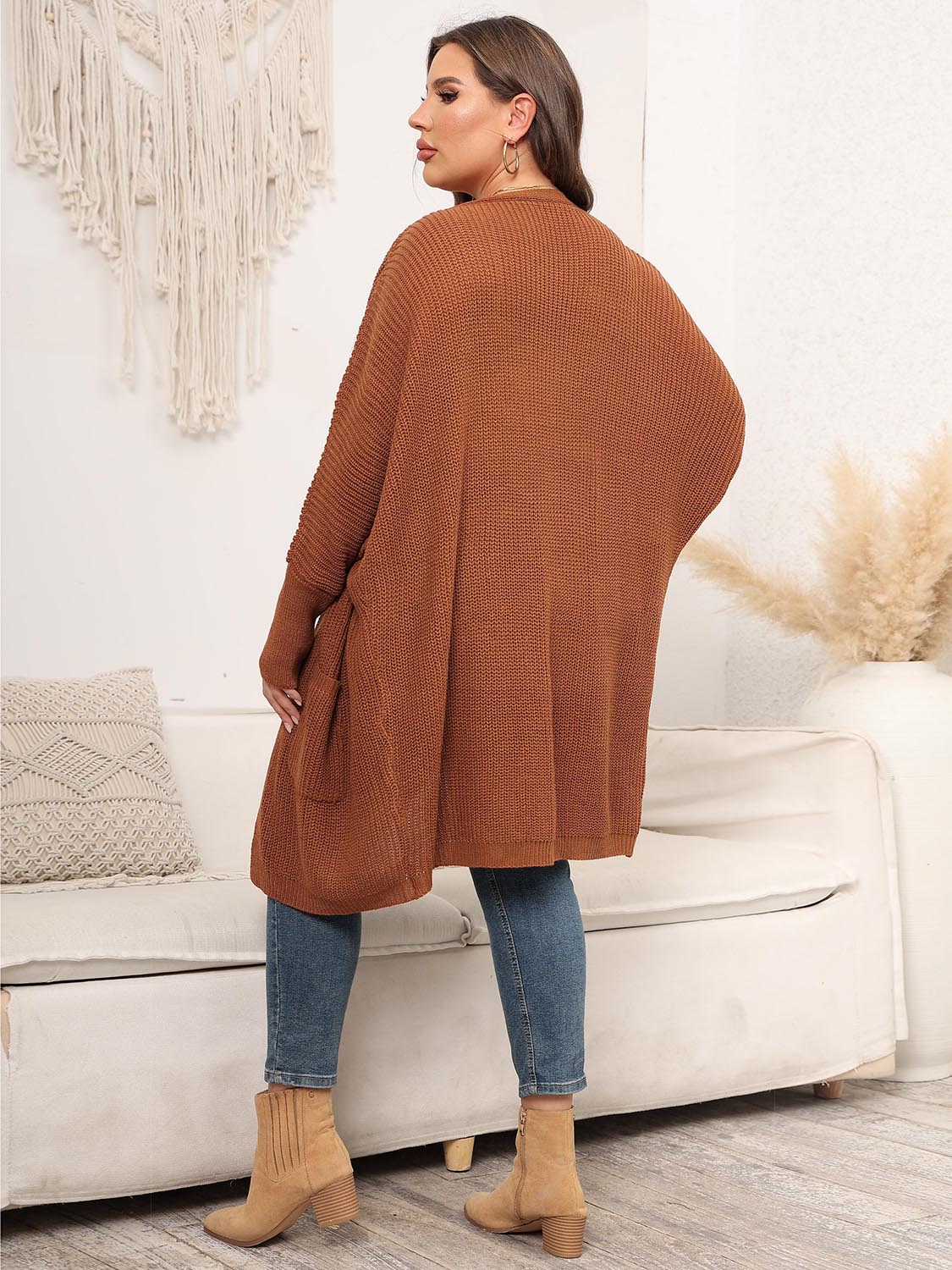 Plus Size Open Front Cardigan With Pockets