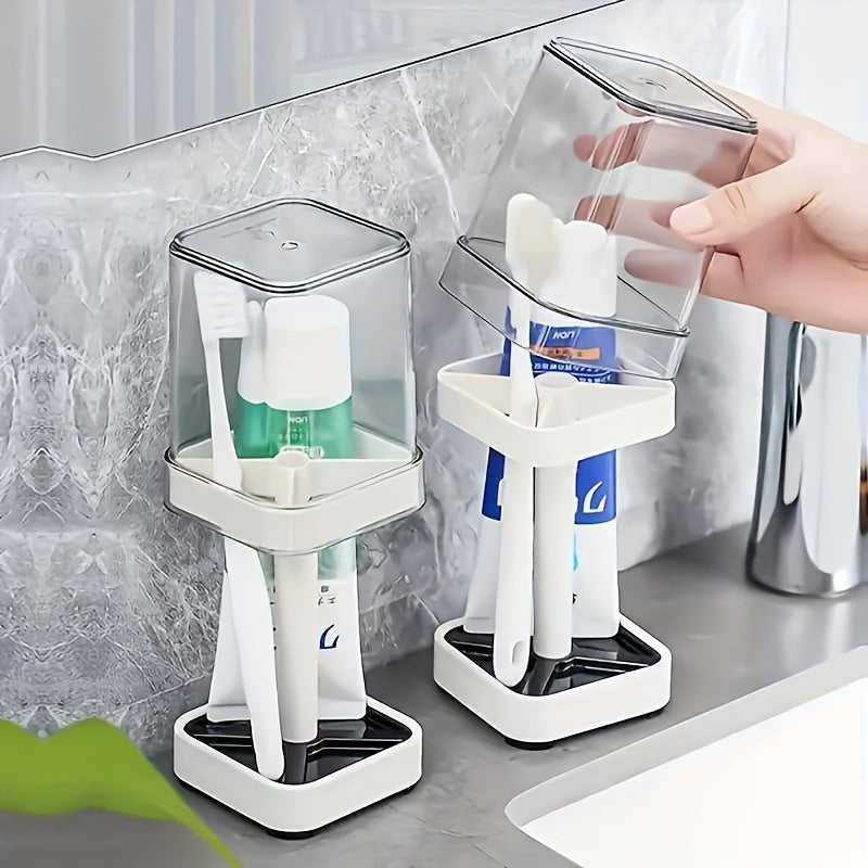 Space-Saving Modern Couple Toothbrush Holder Set - Durable Construction, Easy Cleaning, Minimalist Design, With Gargle Cup, Storage Rack - Ideal Bathroom Accessories For Couples And Families