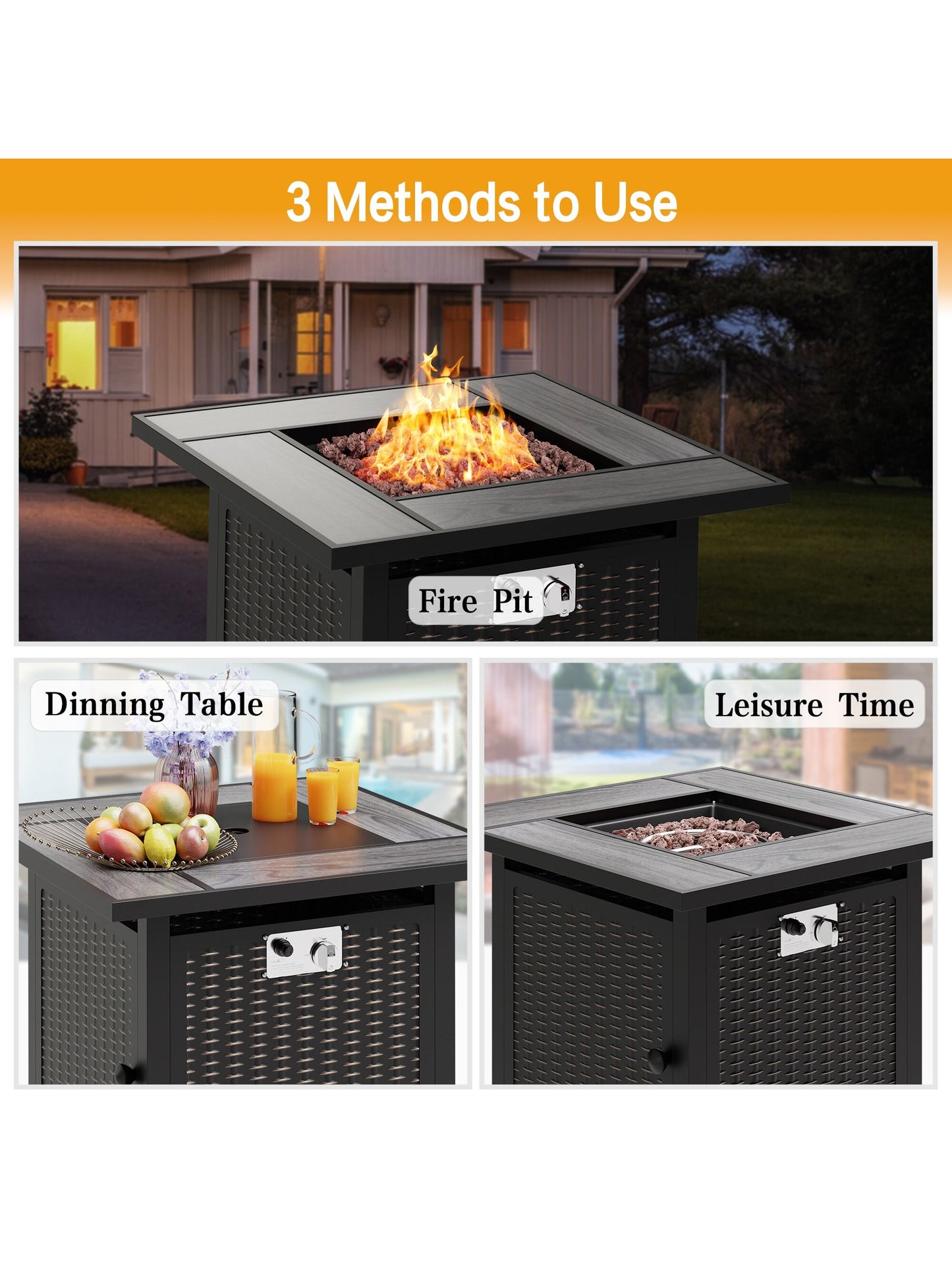 Vongrasig 30 Inch Propane Fire Pit Table Outdoor 50,000 BTU Steel Gas Fire Pit with Lid and Lava Rock, Outside Furniture with Waterproof Cover and Rattan Pattern for Patio, Backyard, Party