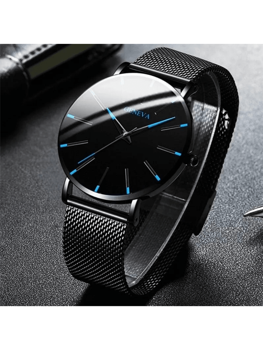 Minimalist Men Fashion Ultra Thin Watches Simple Men Business Stainless Steel Mesh Belt Quartz Wrist Watch