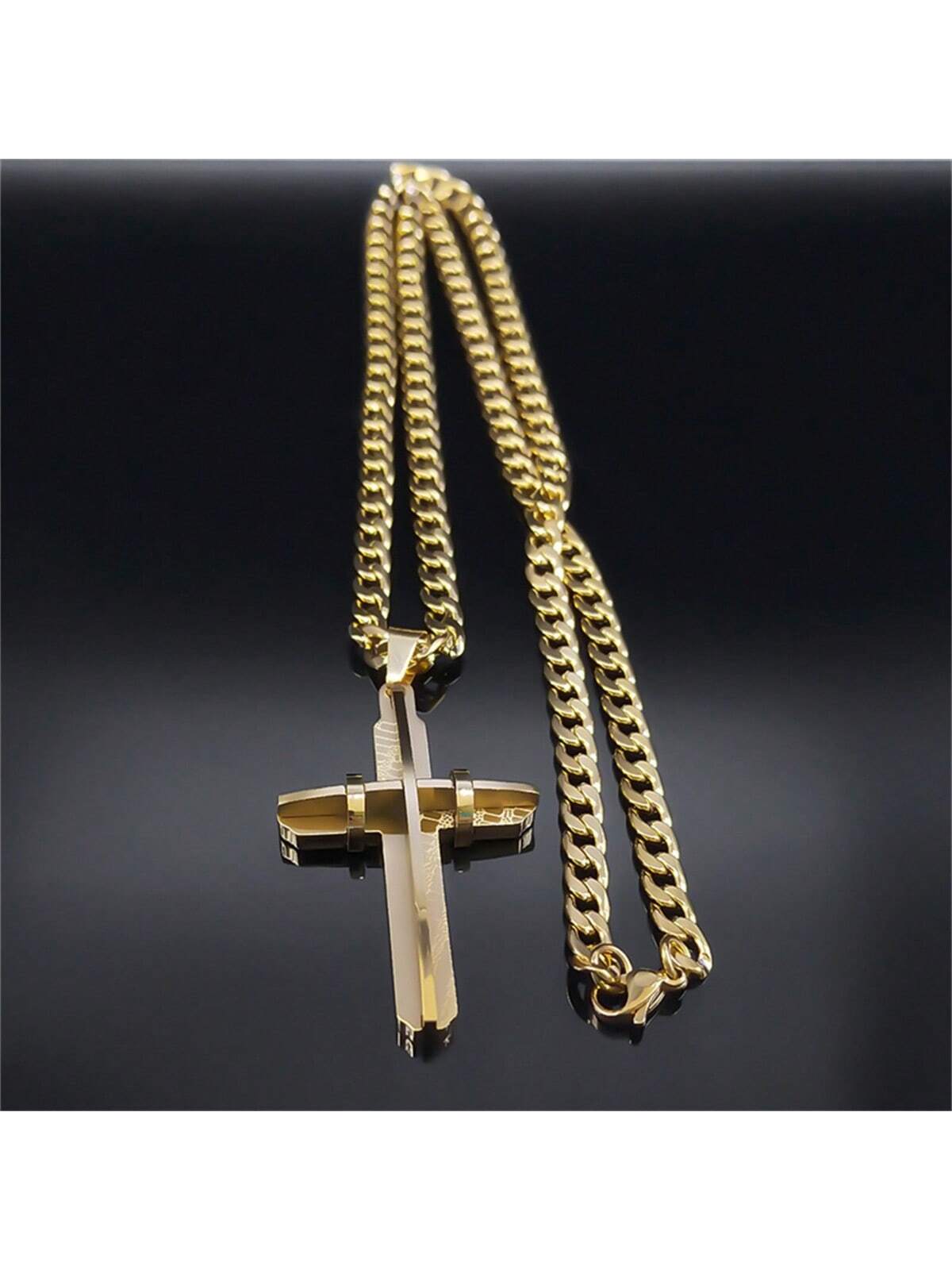 1pc Gold Stainless Steel Cross Pendant Necklace, Suitable For Men Daily Wear