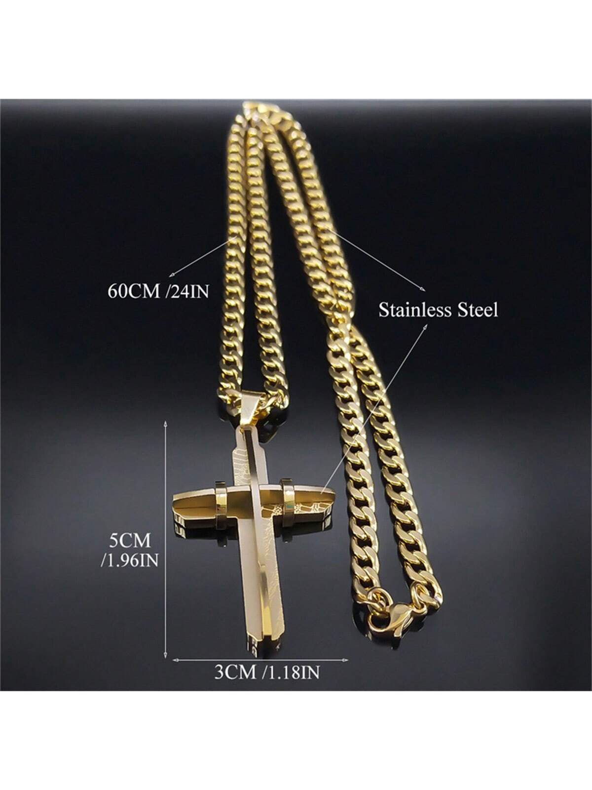 1pc Gold Stainless Steel Cross Pendant Necklace, Suitable For Men Daily Wear