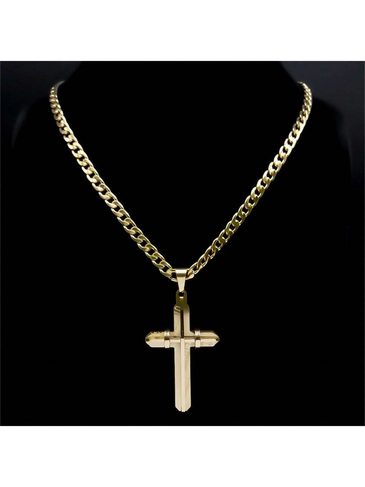 1pc Gold Stainless Steel Cross Pendant Necklace, Suitable For Men Daily Wear