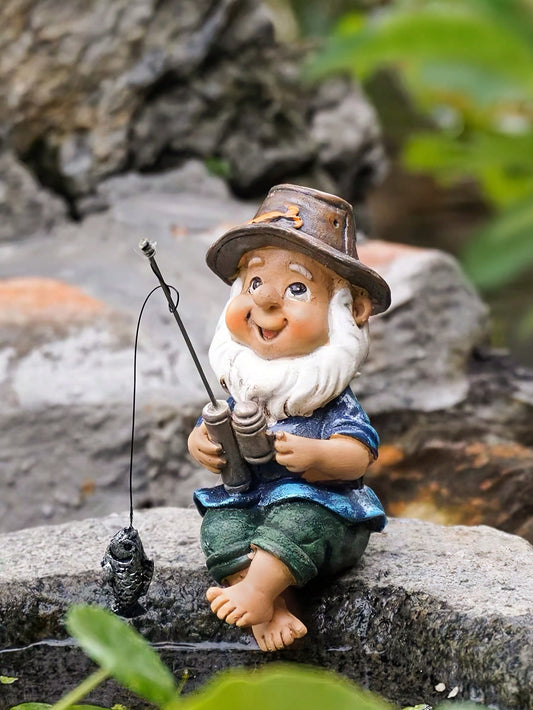 1pc Cute Fishing Old Man Shaped Garden Decoration Ornament, Colorful Resin Material Garden Aquarium Decoration Craft, Suitable For Courtyard Garden And Pool Aquarium Decoration