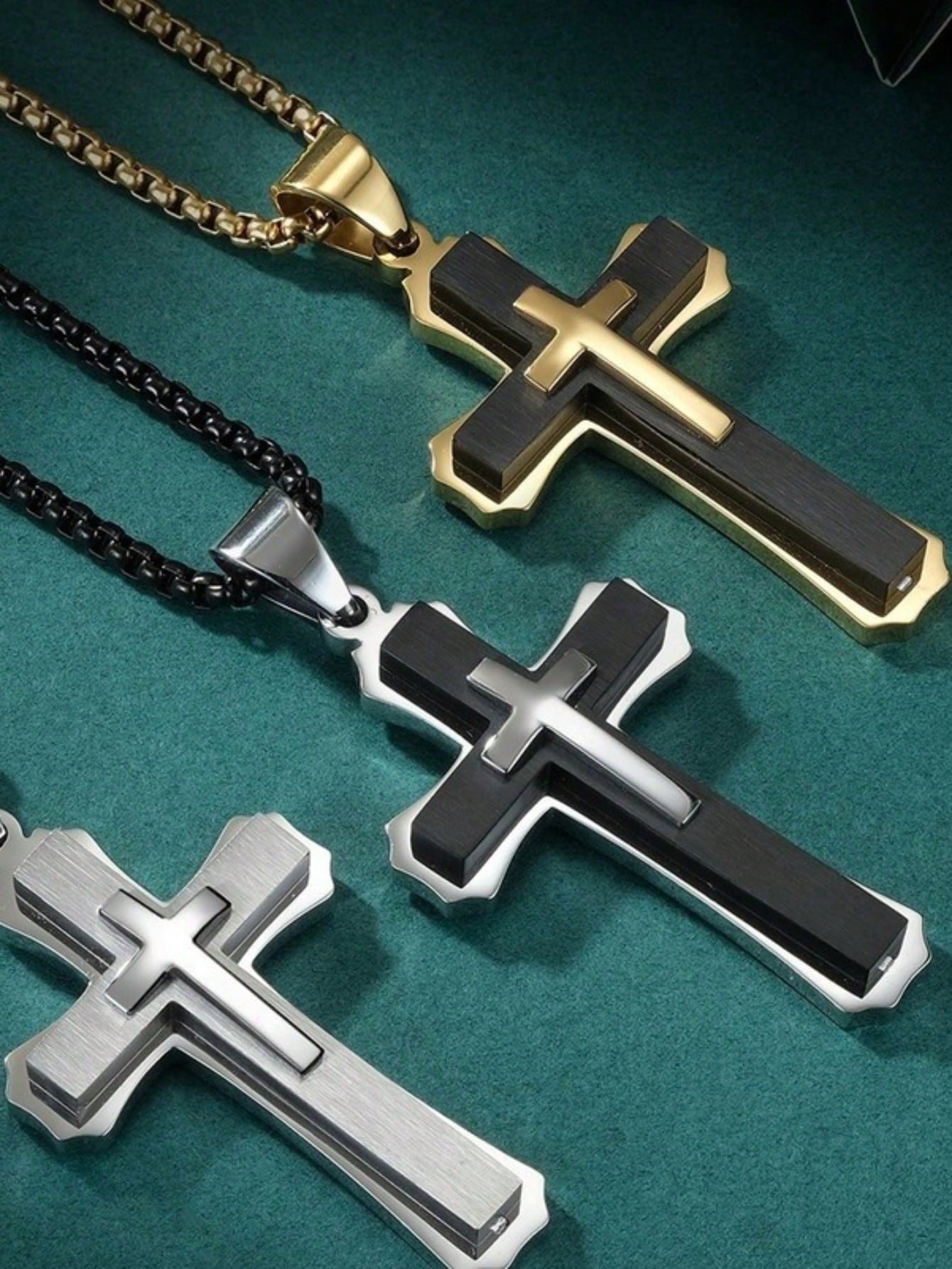 1PC Luxury Fashion Men's Cross Pendant Necklace Hip Hop Fashion Cross Jewelry Accessories Men's and Women's Necklace Jewelry Birthday Party and Anniversary Gift for Lovers and Friends