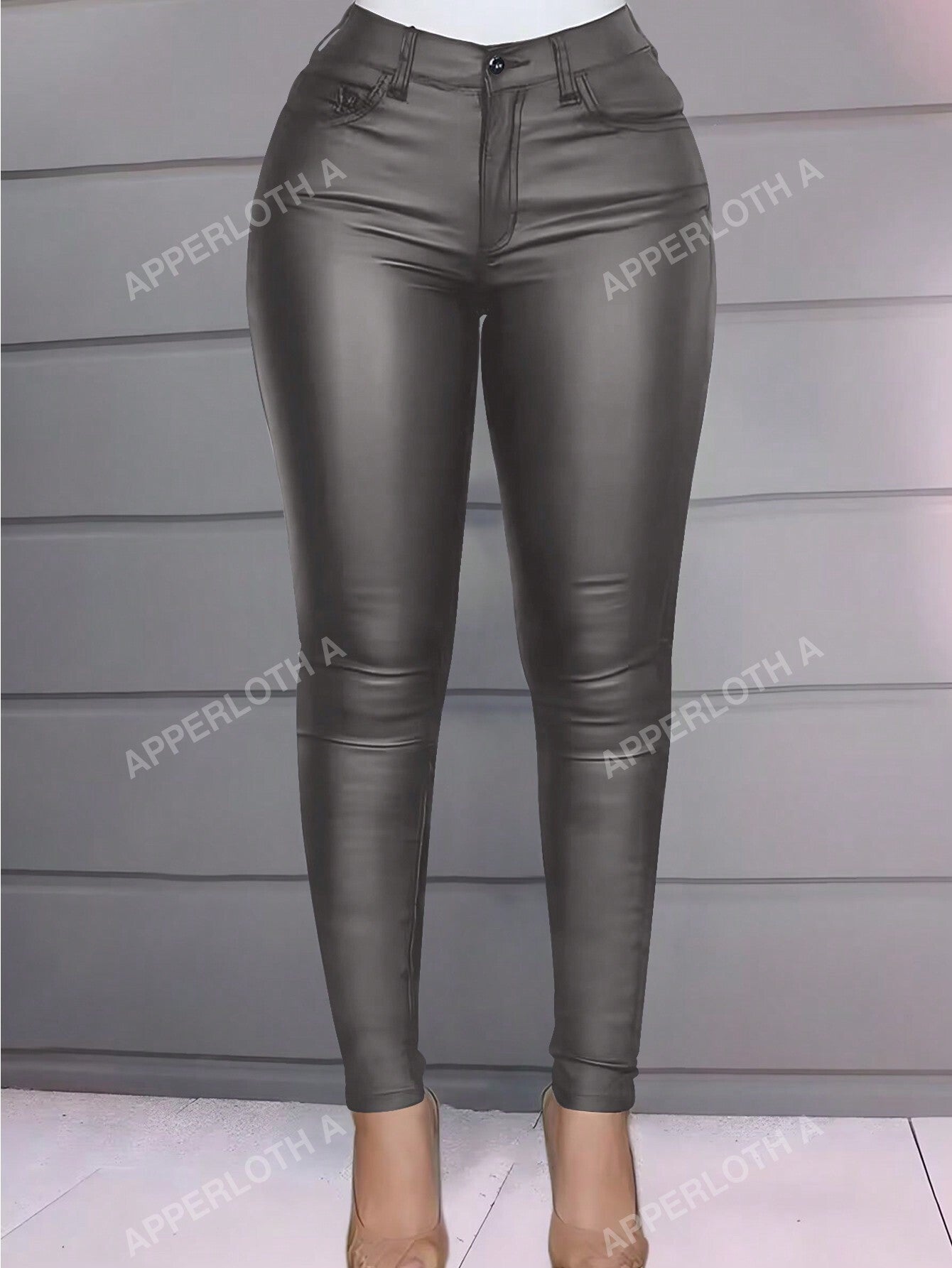 Apperloth A High Waist Thermal Lined PU Leather Skinny Cropped Pants