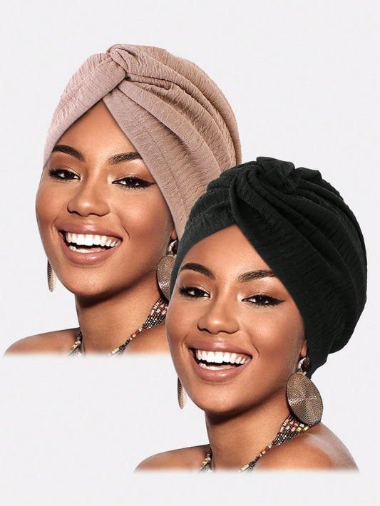 2pcs Women's Twist Knot Turban Headbands, Pleated Head Wraps, Suitable For Spring, Autumn And Winter