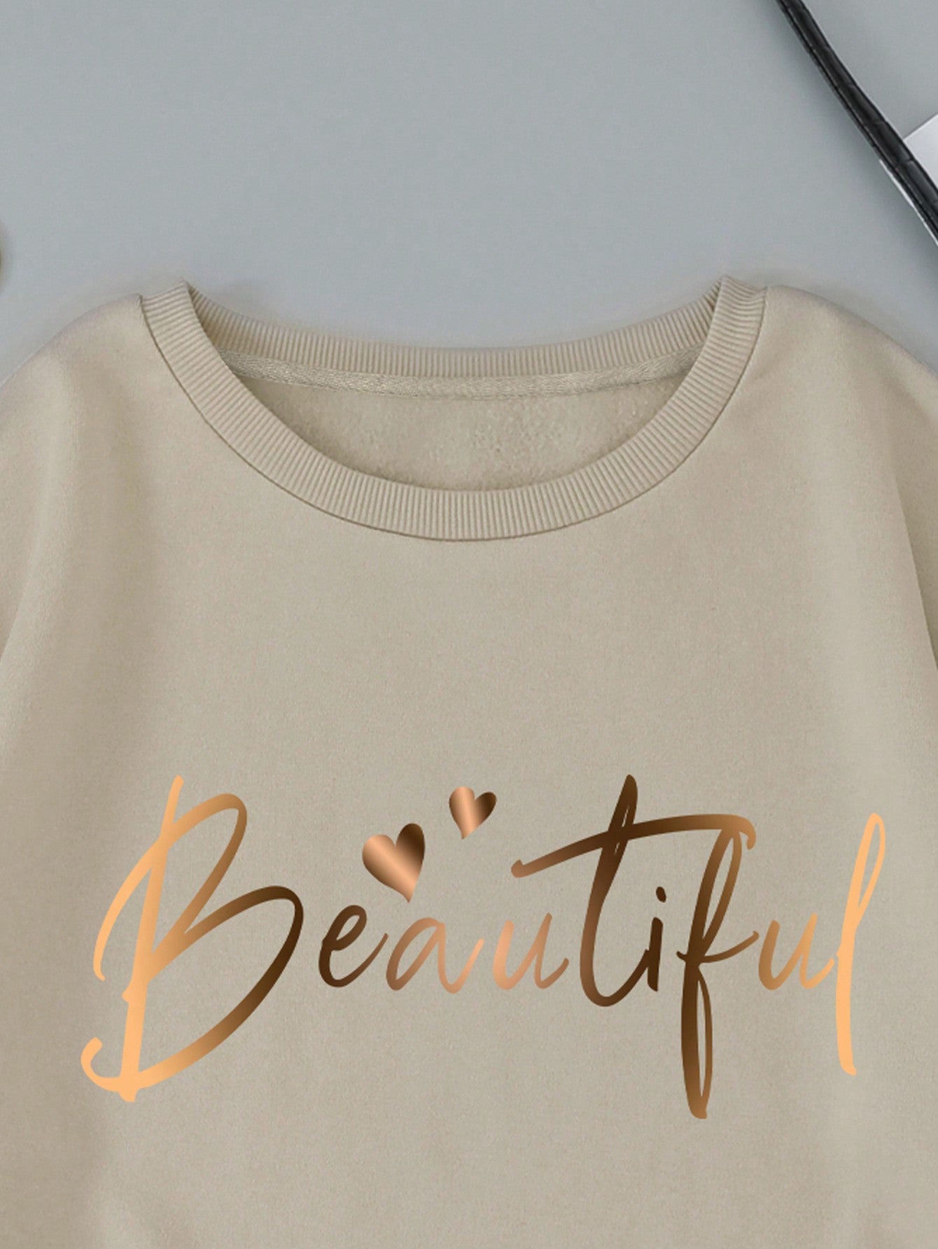 EZwear Plus Size Warm Letter Printed Thermal Lined Sweatshirt Beautiful, For Winter