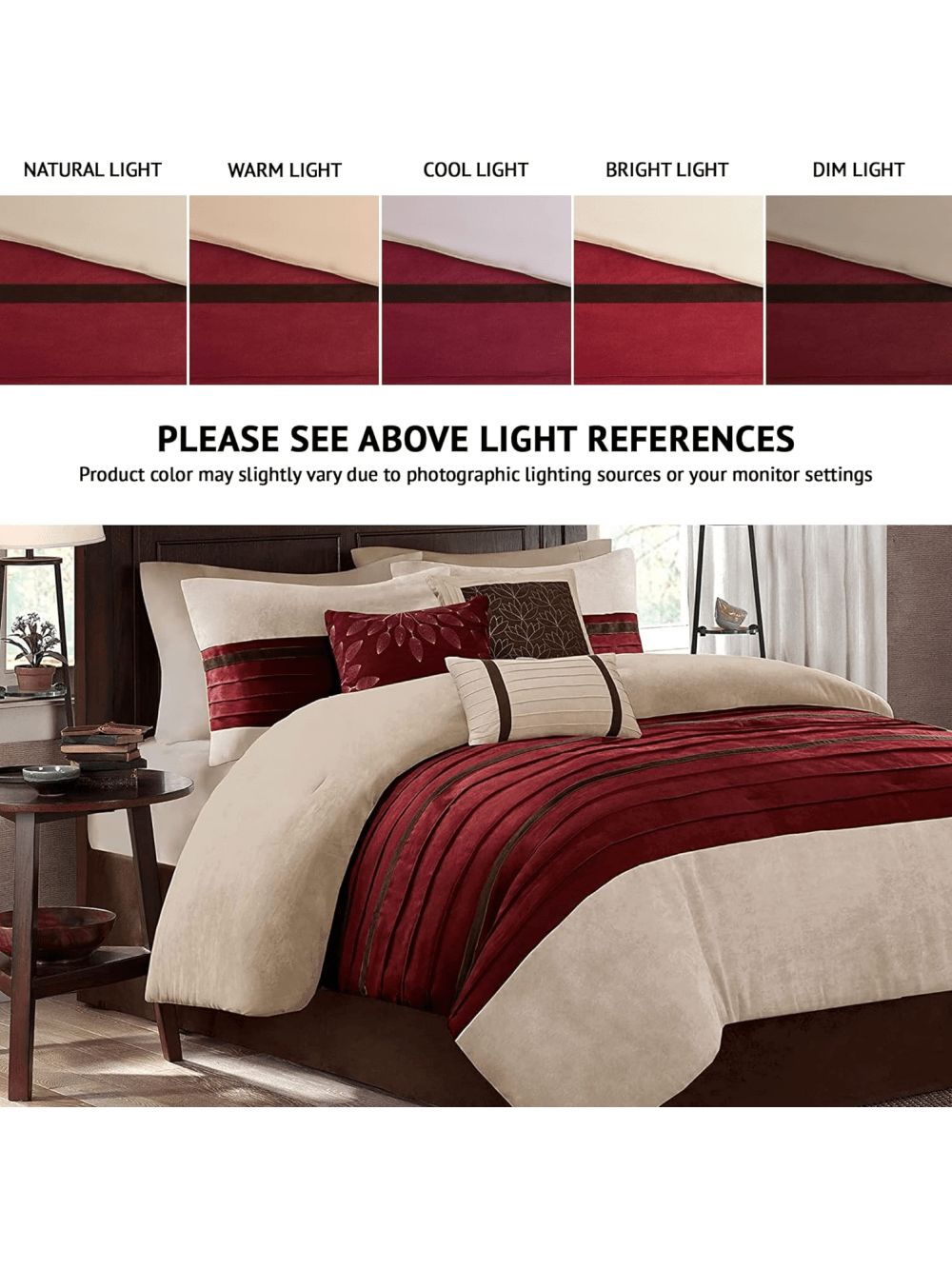 Madison Park Palmer Comforter Sets,7pcs/Set Lightweight Striped Comforter Bedding For All Season,Faux Suede Design Comforter With Shams,Decorative Pillow, Bed Skirt Soft,Available In Black/ Blue/ Green/ Natural/ Purple /Red,Full/Queen/King/Cal King