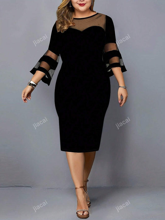 Plus Size Women'S Mesh Patchwork Loose Dress