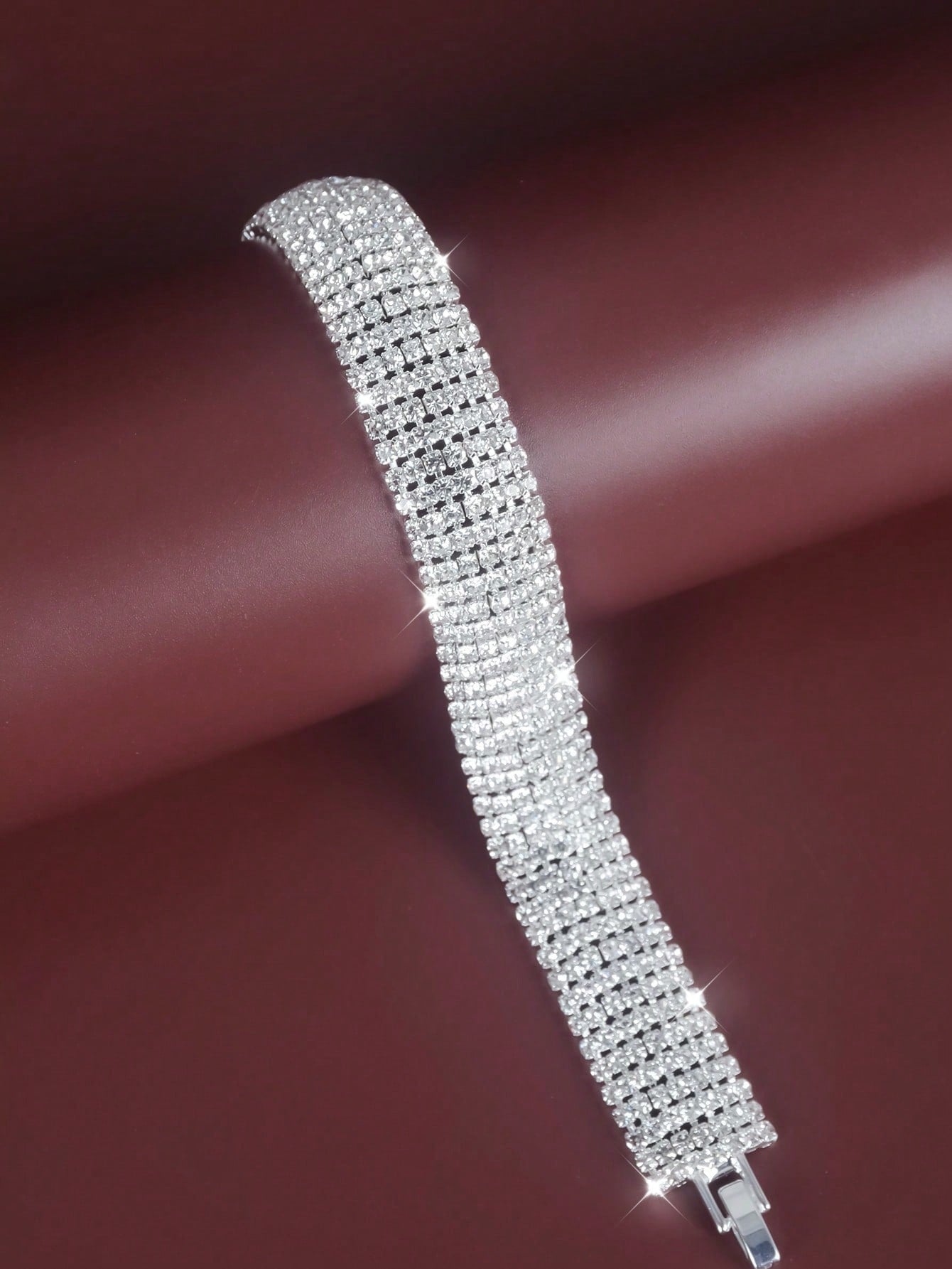 1pc Fashion Wide Water Diamond Bracelet For Women, Suitable For Daily Parties Or Wedding Jewelry