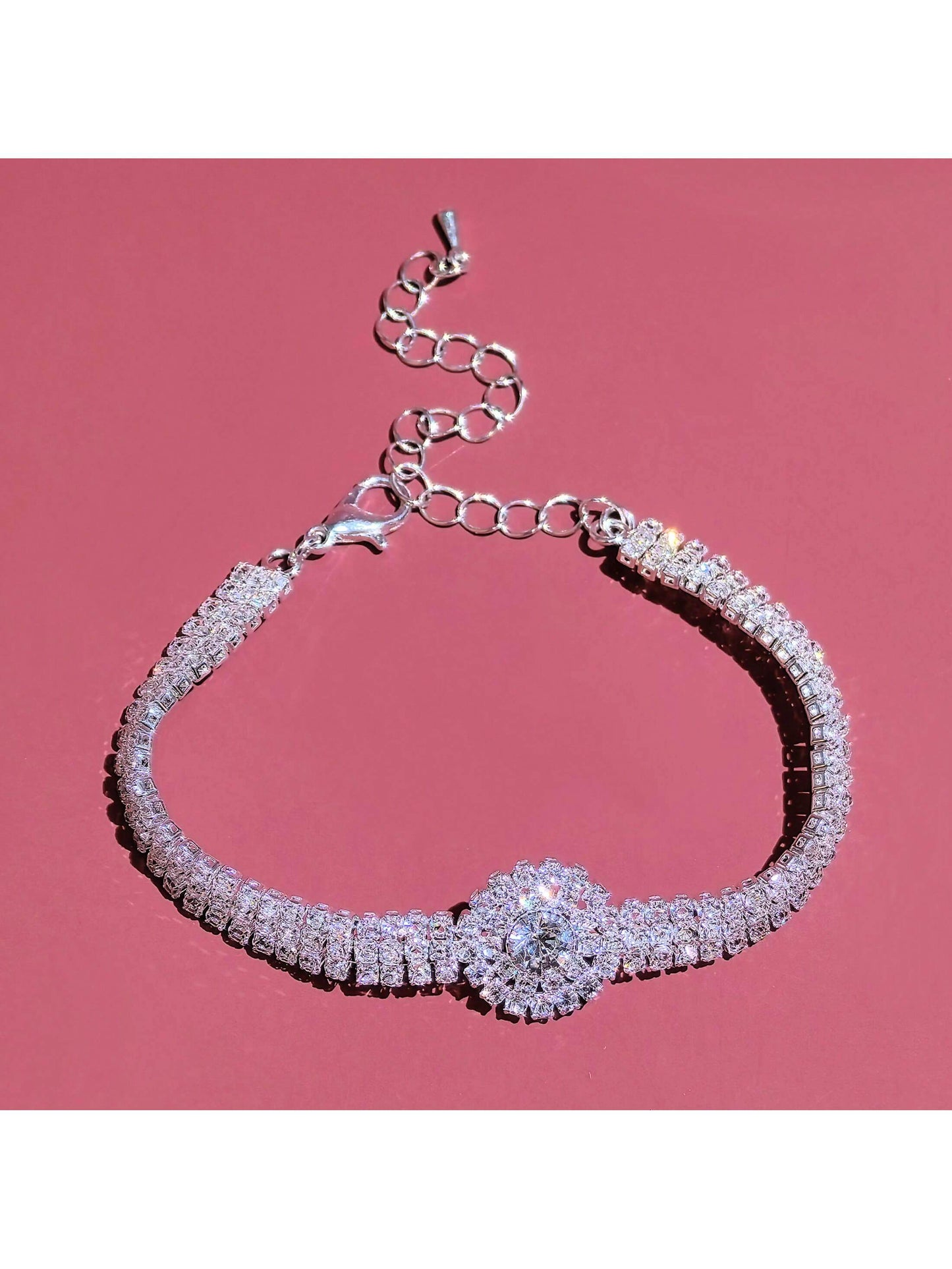 1pc Fashion Wide Water Diamond Bracelet For Women, Suitable For Daily Parties Or Wedding Jewelry