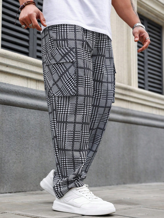 Manfinity Homme Men's Plus Size Plaid Cargo Pants Straight Leg Long Drawstring Graphic Going Out