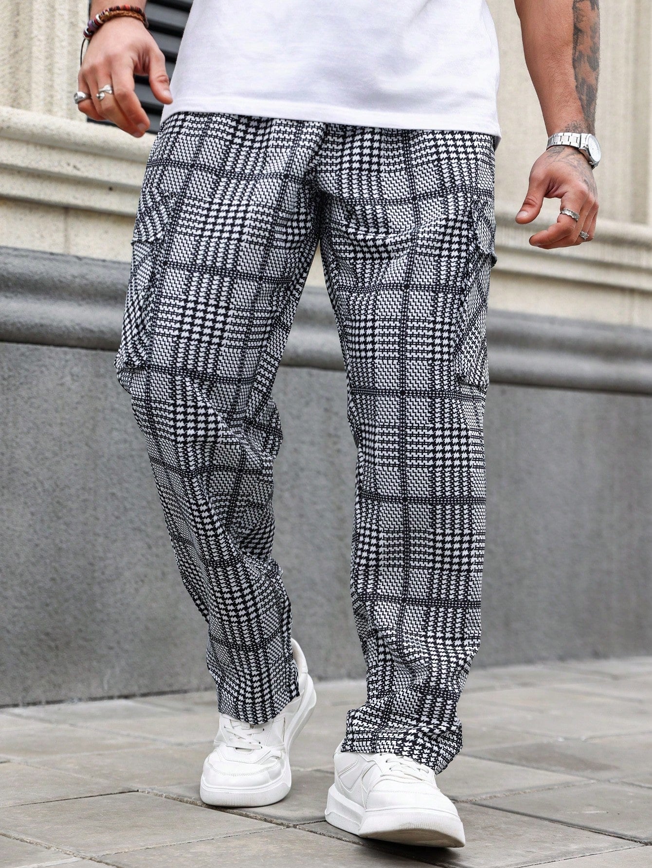 Manfinity Homme Men's Plus Size Plaid Cargo Pants Straight Leg Long Drawstring Graphic Going Out