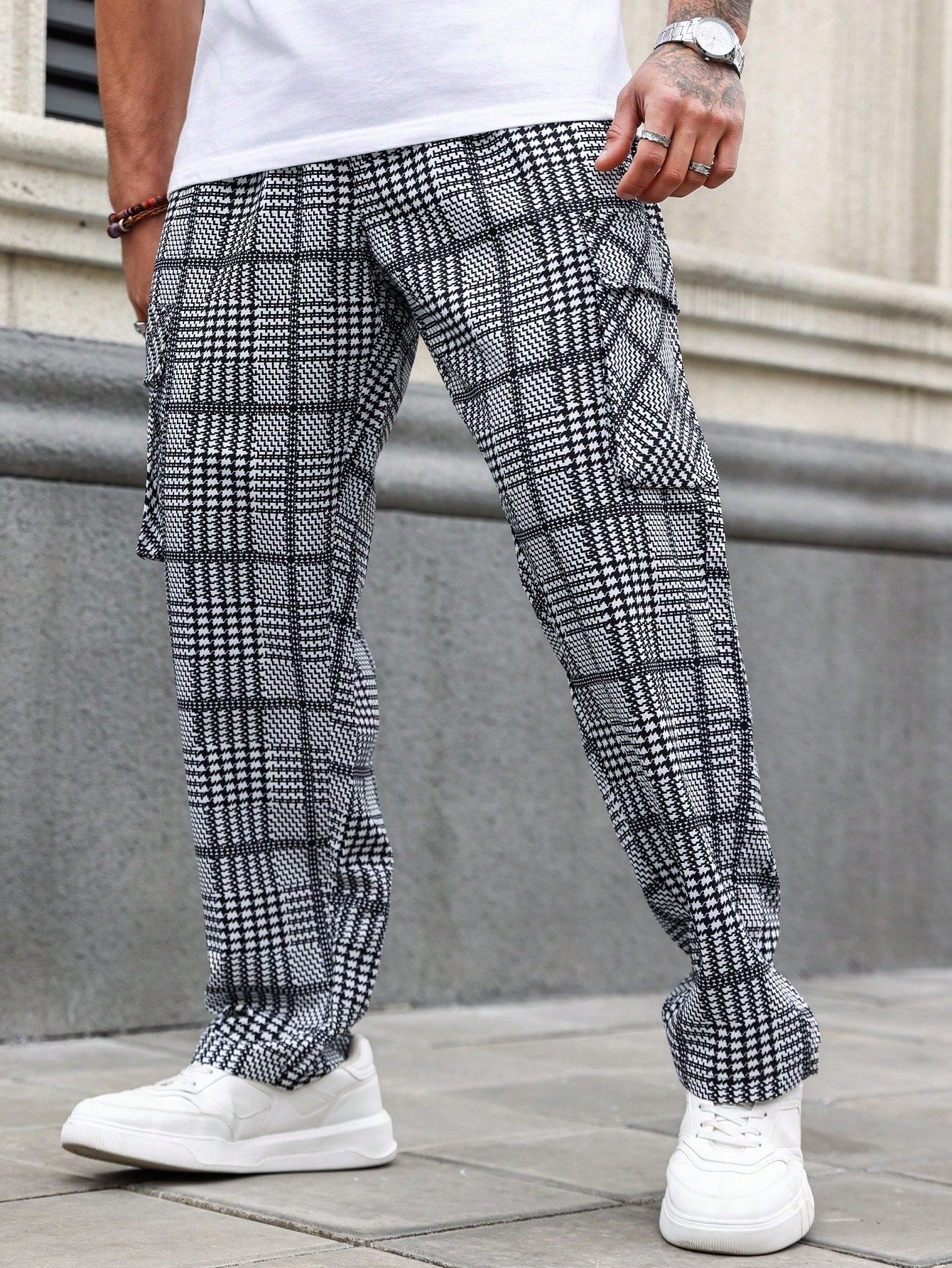 Manfinity Homme Men's Plus Size Plaid Cargo Pants Straight Leg Long Drawstring Graphic Going Out