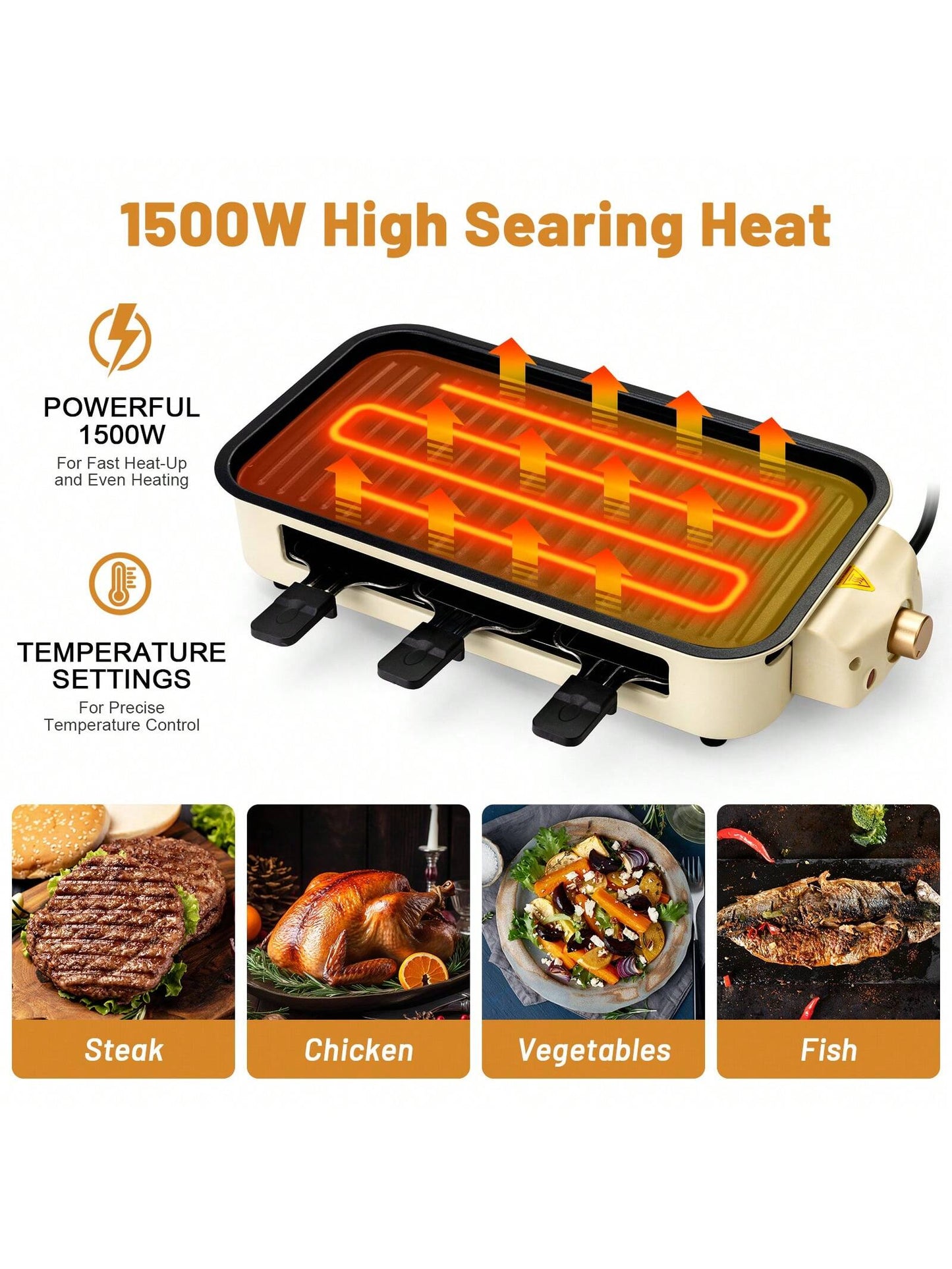 Indoor Grill Electric Smokeless, Indoor Grills For Kitchen With Non-Stick Cooking Removable Plate, Portable Korean BBQ Grill With Removable Temperature Control, Dishwasher Safe, 1500W