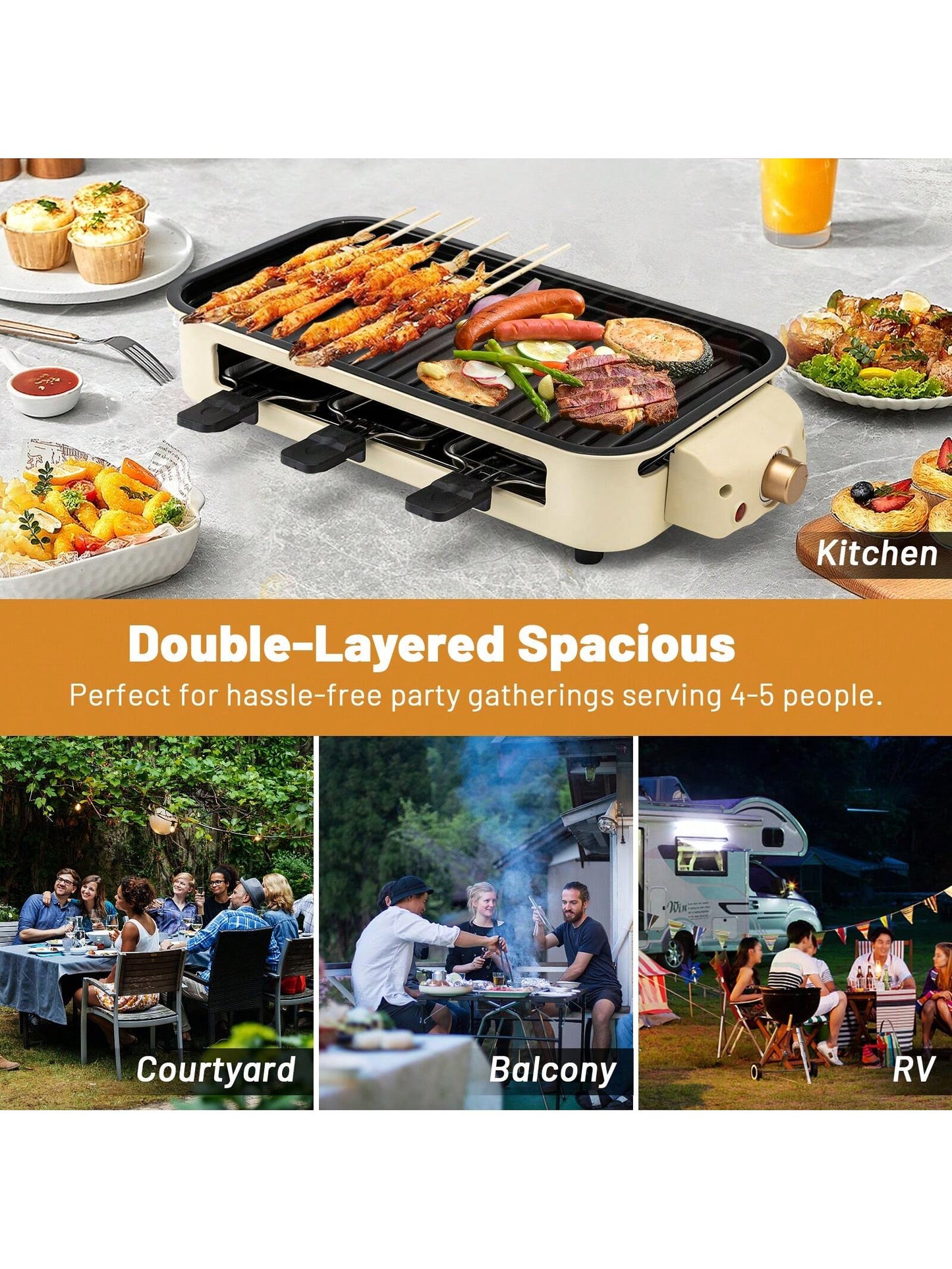 Indoor Grill Electric Smokeless, Indoor Grills For Kitchen With Non-Stick Cooking Removable Plate, Portable Korean BBQ Grill With Removable Temperature Control, Dishwasher Safe, 1500W