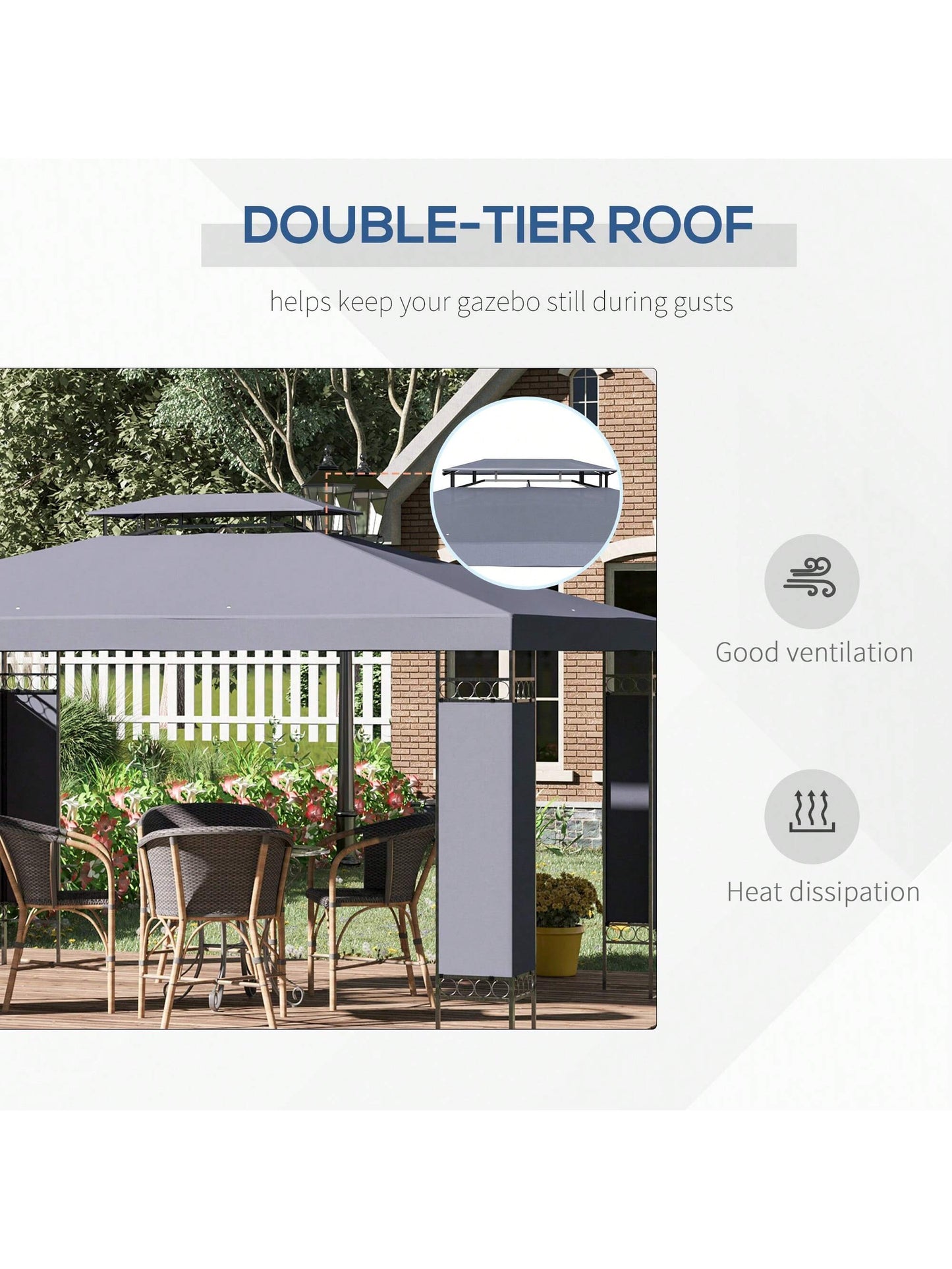 Outsunny 10' X 13' Patio Gazebo, Double Roof Outdoor Gazebo Canopy Shelter With Screen Decorate Corner Frame, For Garden, Lawn, Backyard And Deck, Gray