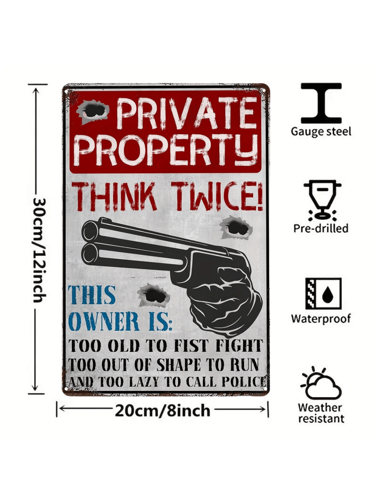 1pc Retro Metal Sign - Private Property Warning For Home, Restaurant, Bar, Cafe, Garage - Rustic Style Wall Decor Plaque Suitable For Indoor/Outdoor Use 8*12in