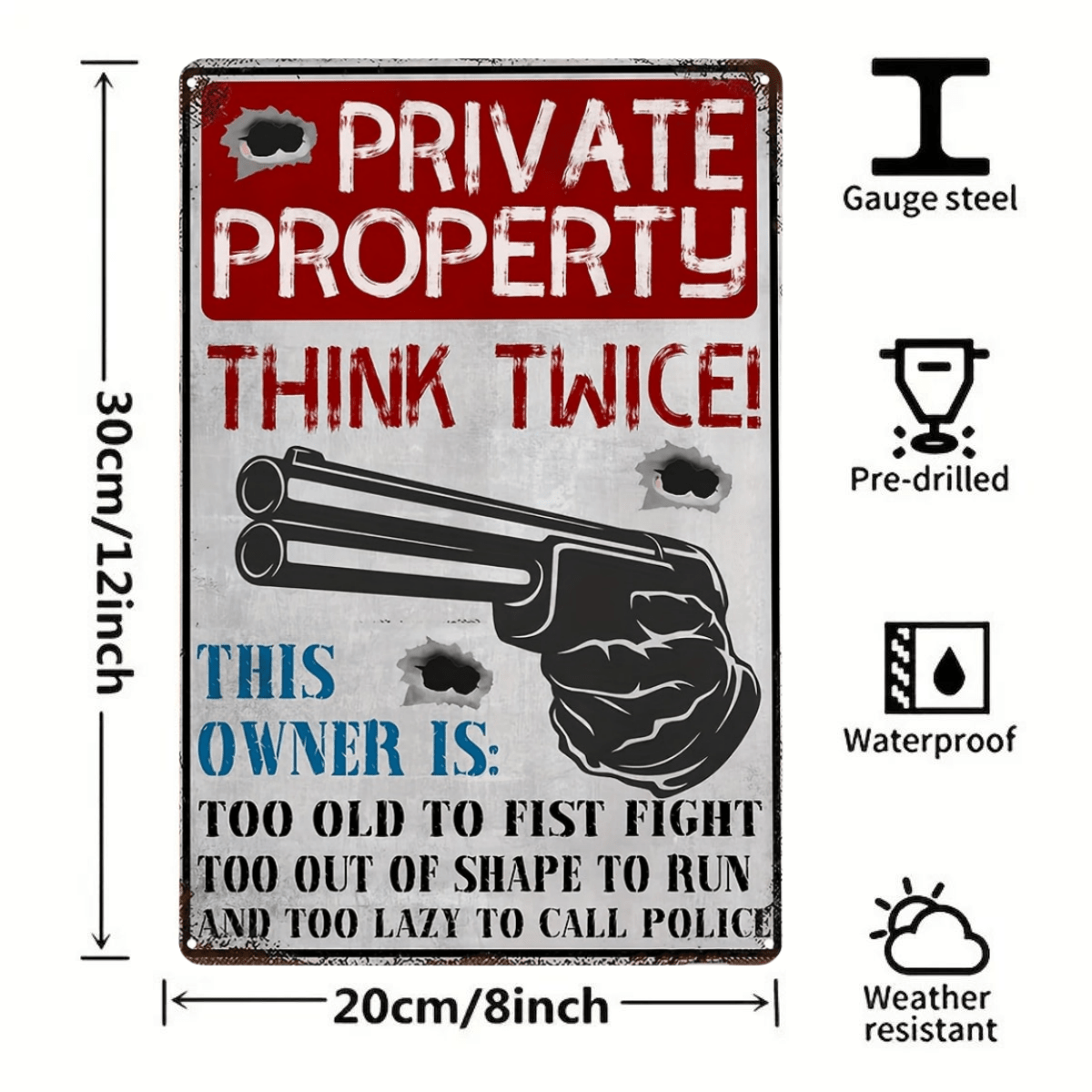 1pc Retro Metal Sign - Private Property Warning For Home, Restaurant, Bar, Cafe, Garage - Rustic Style Wall Decor Plaque Suitable For Indoor/Outdoor Use 8*12in