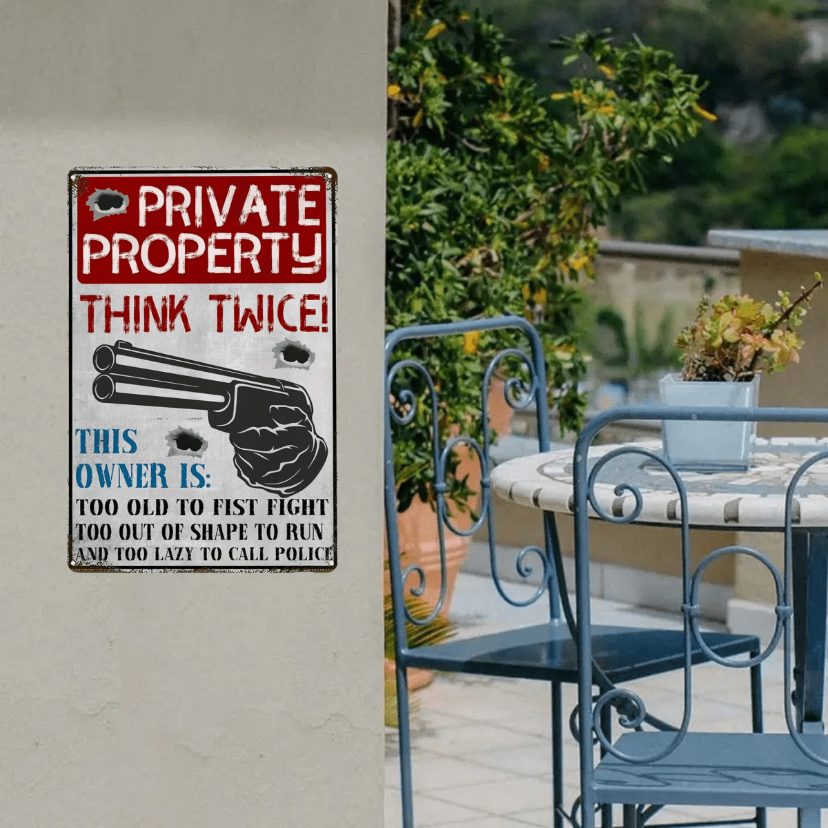 1pc Retro Metal Sign - Private Property Warning For Home, Restaurant, Bar, Cafe, Garage - Rustic Style Wall Decor Plaque Suitable For Indoor/Outdoor Use 8*12in