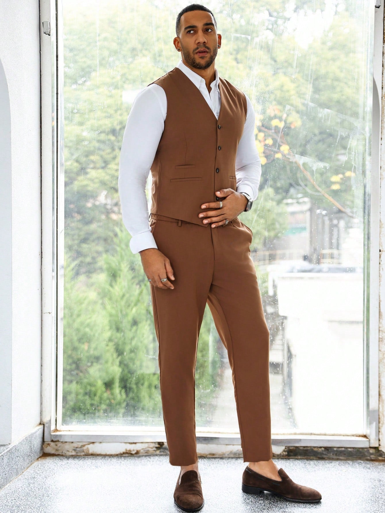 Manfinity Mode Plus Size Men's Business Style Solid Color Suit Set