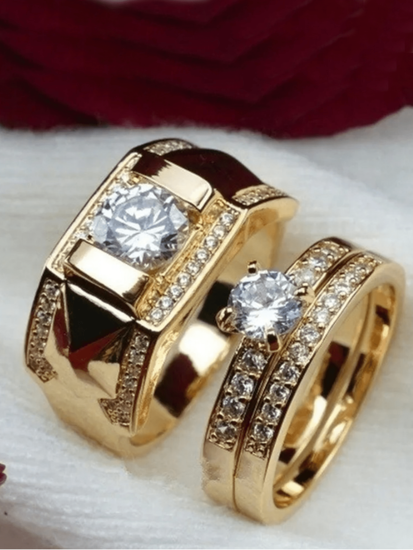 Romantic Couple Rings Set, Charm Gold-Color Women Ring And Fashion Men Ring, Wedding Rings Jewelry Gift For Couple