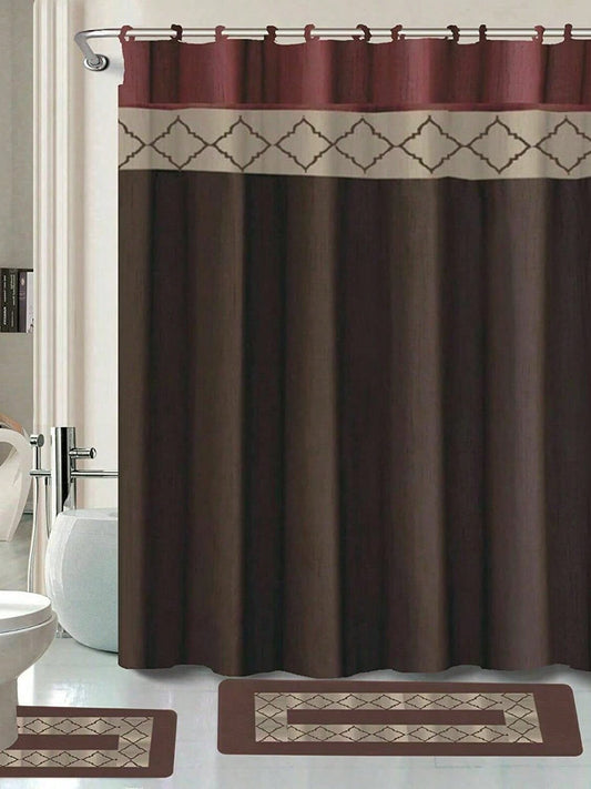 15PC Bathroom Rugs And Shower Curtain Set