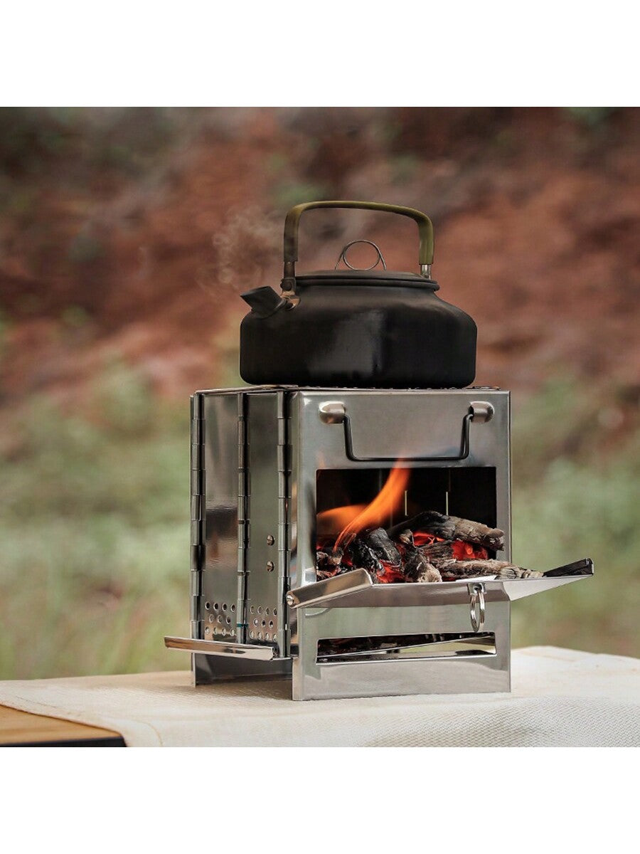 1pc Mini Outdoor Firewood Stove Portable Collapsible Stainless Steel Camping Stove Mini Charcoal Grill Pocket Furnace Camping Fishing Hiking Wood Stove  Picnic Charcoal Cooking Grill Trumpet