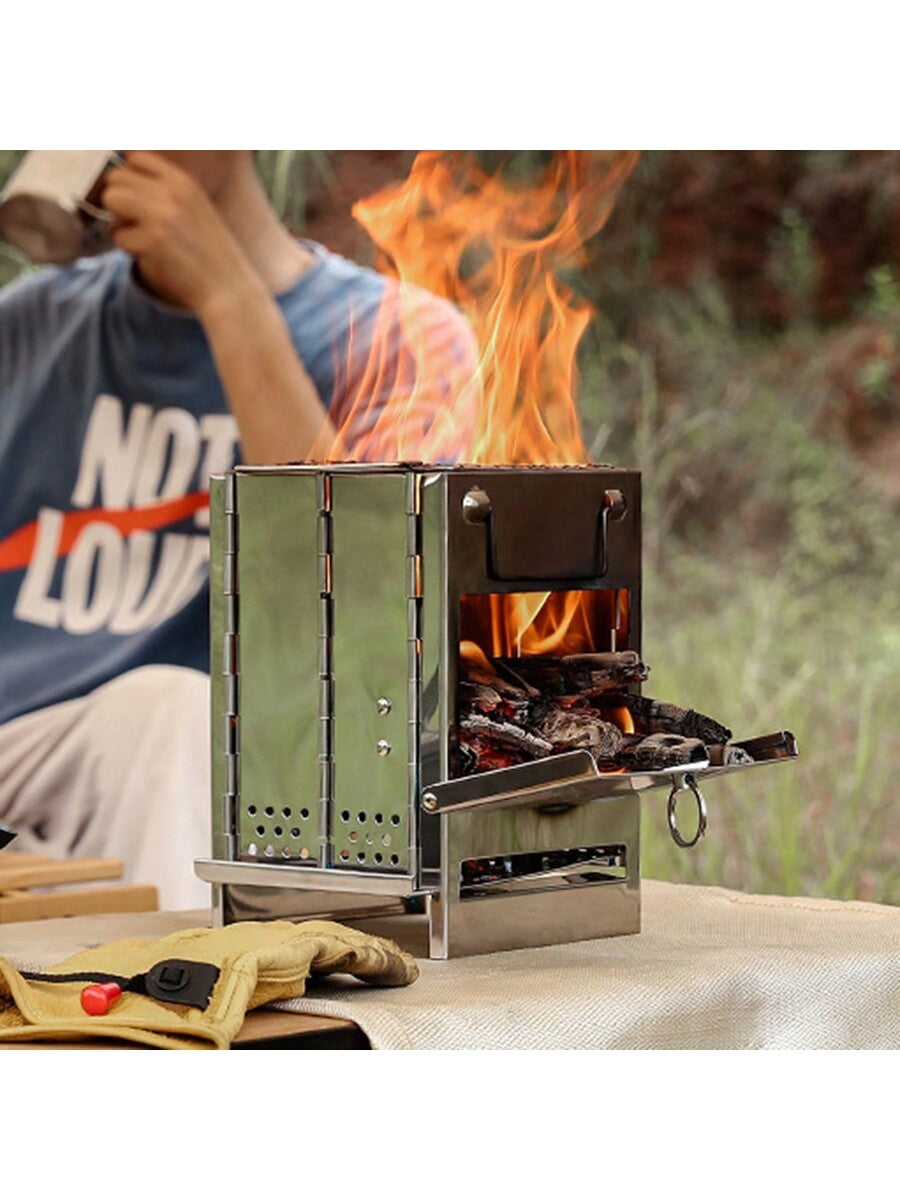 1pc Mini Outdoor Firewood Stove Portable Collapsible Stainless Steel Camping Stove Mini Charcoal Grill Pocket Furnace Camping Fishing Hiking Wood Stove  Picnic Charcoal Cooking Grill Trumpet