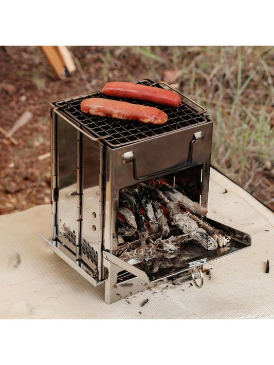 1pc Mini Outdoor Firewood Stove Portable Collapsible Stainless Steel Camping Stove Mini Charcoal Grill Pocket Furnace Camping Fishing Hiking Wood Stove  Picnic Charcoal Cooking Grill Trumpet