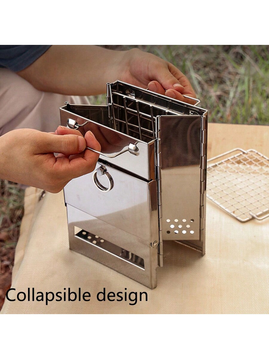 1pc Mini Outdoor Firewood Stove Portable Collapsible Stainless Steel Camping Stove Mini Charcoal Grill Pocket Furnace Camping Fishing Hiking Wood Stove  Picnic Charcoal Cooking Grill Trumpet