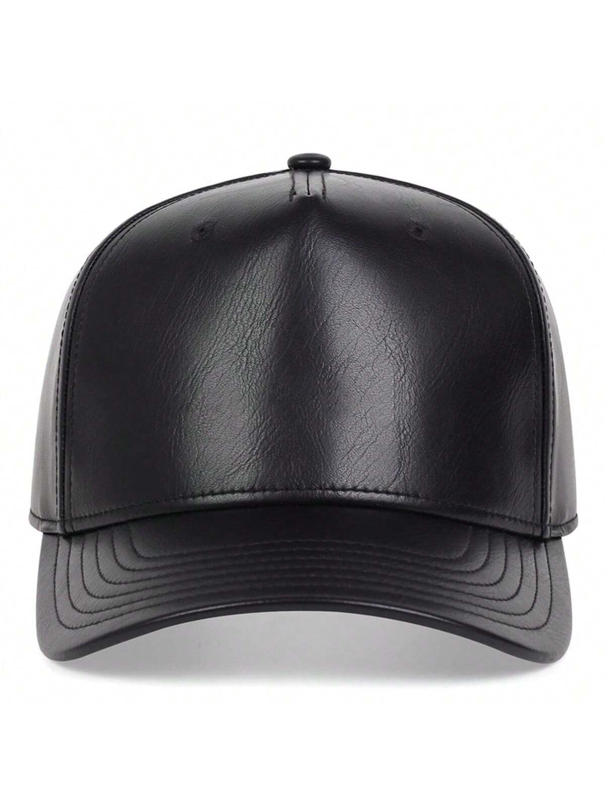 1pc Men's PU Leather Baseball Cap, Solid Color, Adjustable, Warm, Casual Hat, Suitable For Outdoor, Autumn/Winter Travel, Beach Party