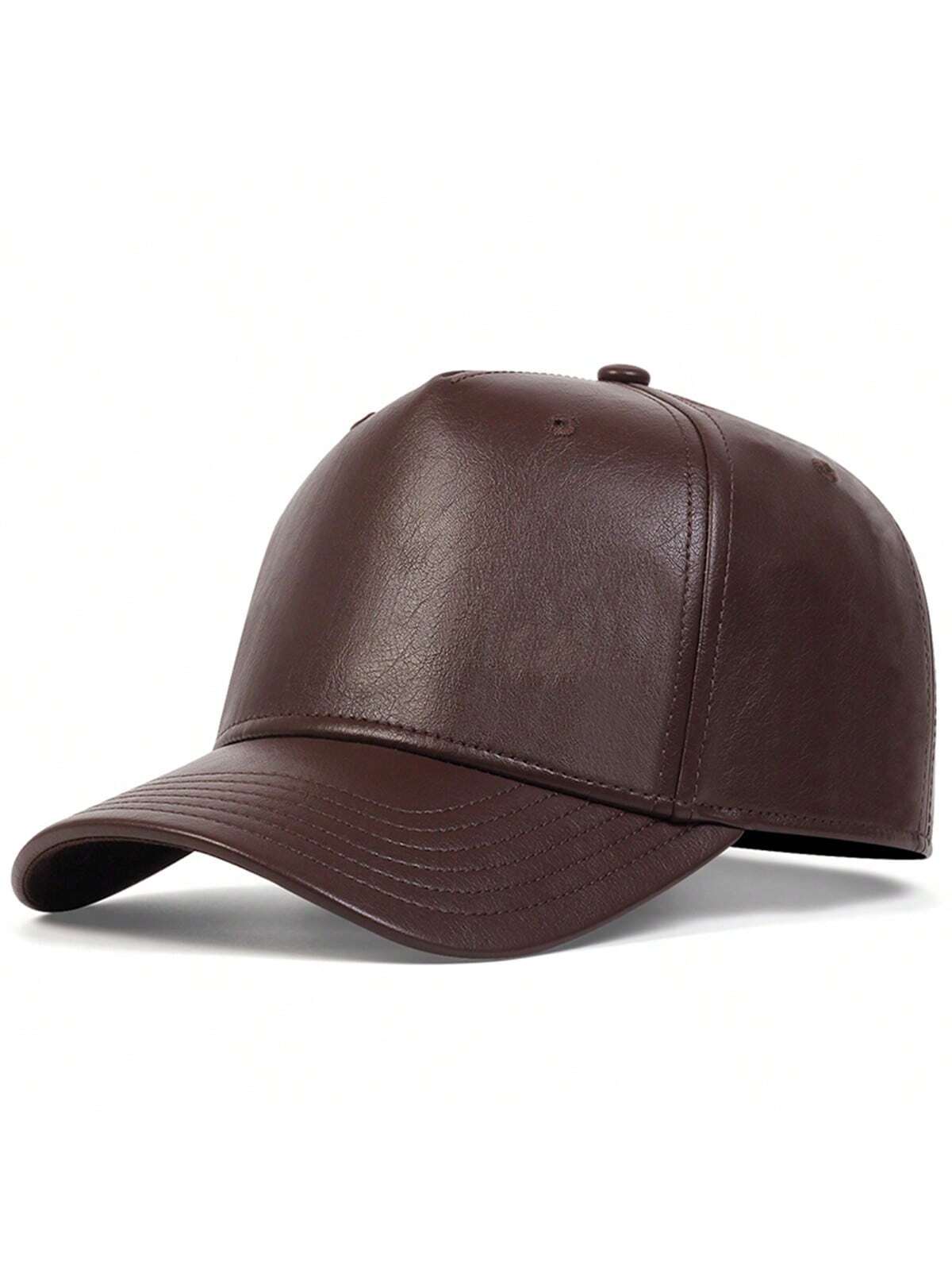 1pc Men's PU Leather Baseball Cap, Solid Color, Adjustable, Warm, Casual Hat, Suitable For Outdoor, Autumn/Winter Travel, Beach Party