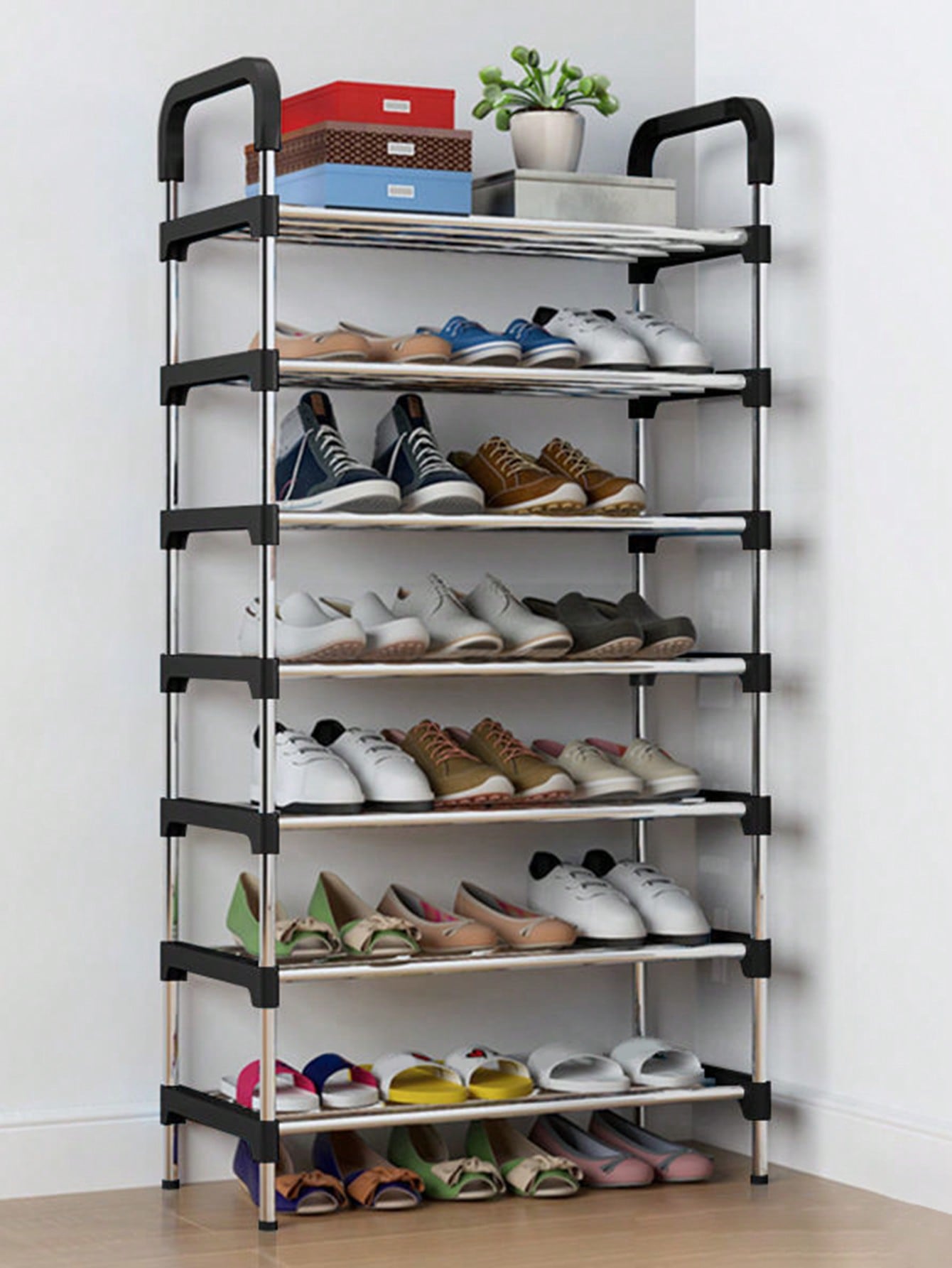 1pc,7/8 Layer Adjustable Stainless Steel Shoe Rack,Household Simple Entryway,Space Saving,Suitable For Living Room, Bedroom, Entrance, Office, Home, Multi-Layer Storage