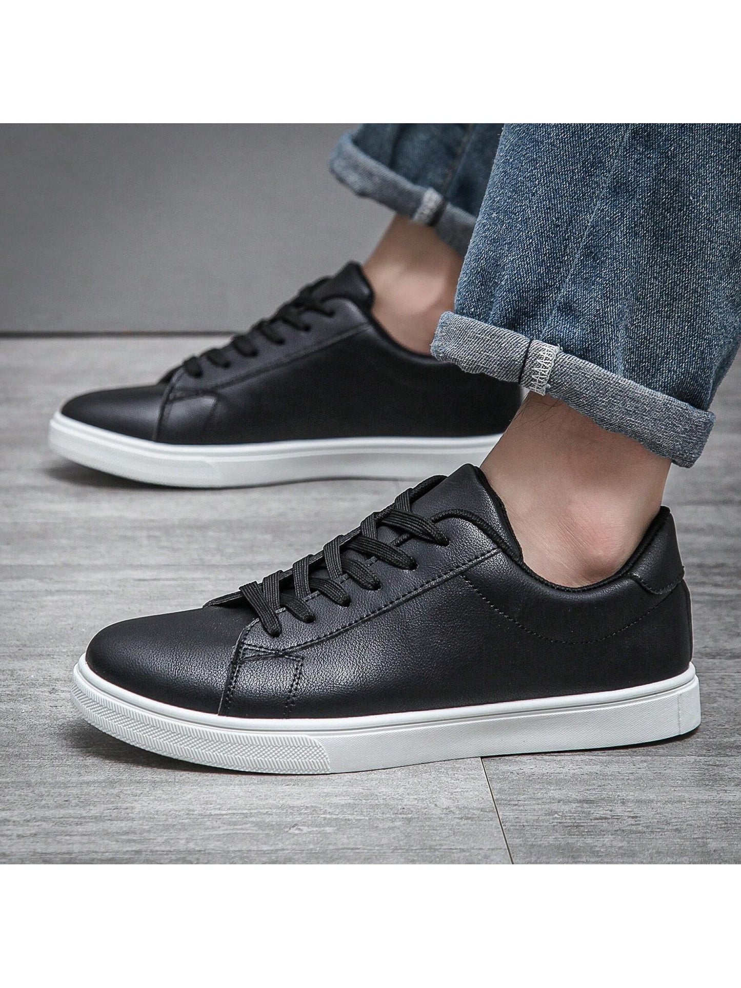 Men's Casual Athletic Sneakers Non-Slip Skateboard Shoes, Versatile Plain White Sneakers For All Seasons