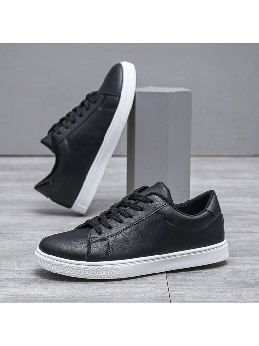 Men's Casual Athletic Sneakers Non-Slip Skateboard Shoes, Versatile Plain White Sneakers For All Seasons