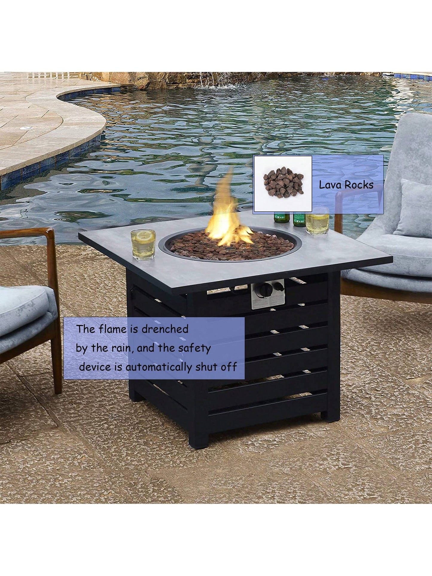 MONDAWE Fire Pit Table, 32-Inch Square 50,000 BTU Auto-Ignition Propane Gas Firepit With Waterproof Cover