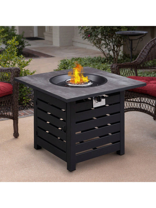 MONDAWE Fire Pit Table, 32-Inch Square 50,000 BTU Auto-Ignition Propane Gas Firepit With Waterproof Cover