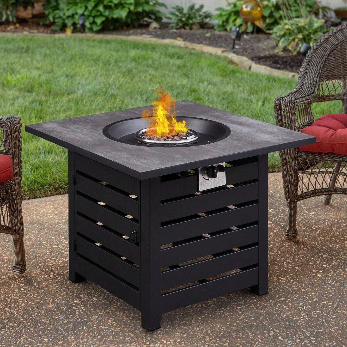 MONDAWE Fire Pit Table, 32-Inch Square 50,000 BTU Auto-Ignition Propane Gas Firepit With Waterproof Cover