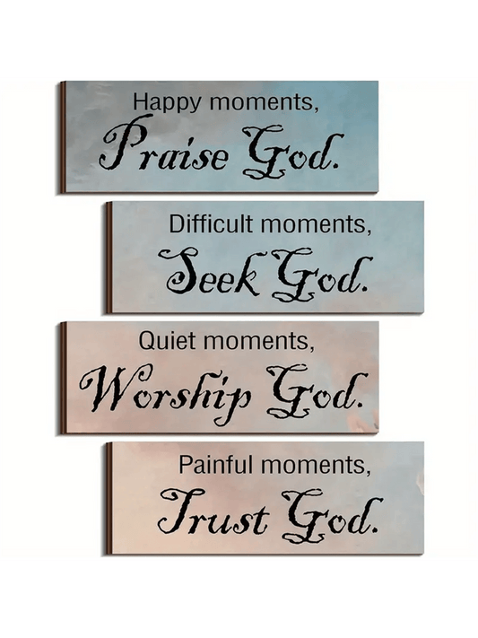 4pcs Christian Wall Art Easter Bible Verse Inspirational Thoughts And Prayers Wall Decor Bathroom Decor Wooden Sign Scripture For Home Bathroom Living Room (With Double Sided Tape) 10*4inch/25*10cm