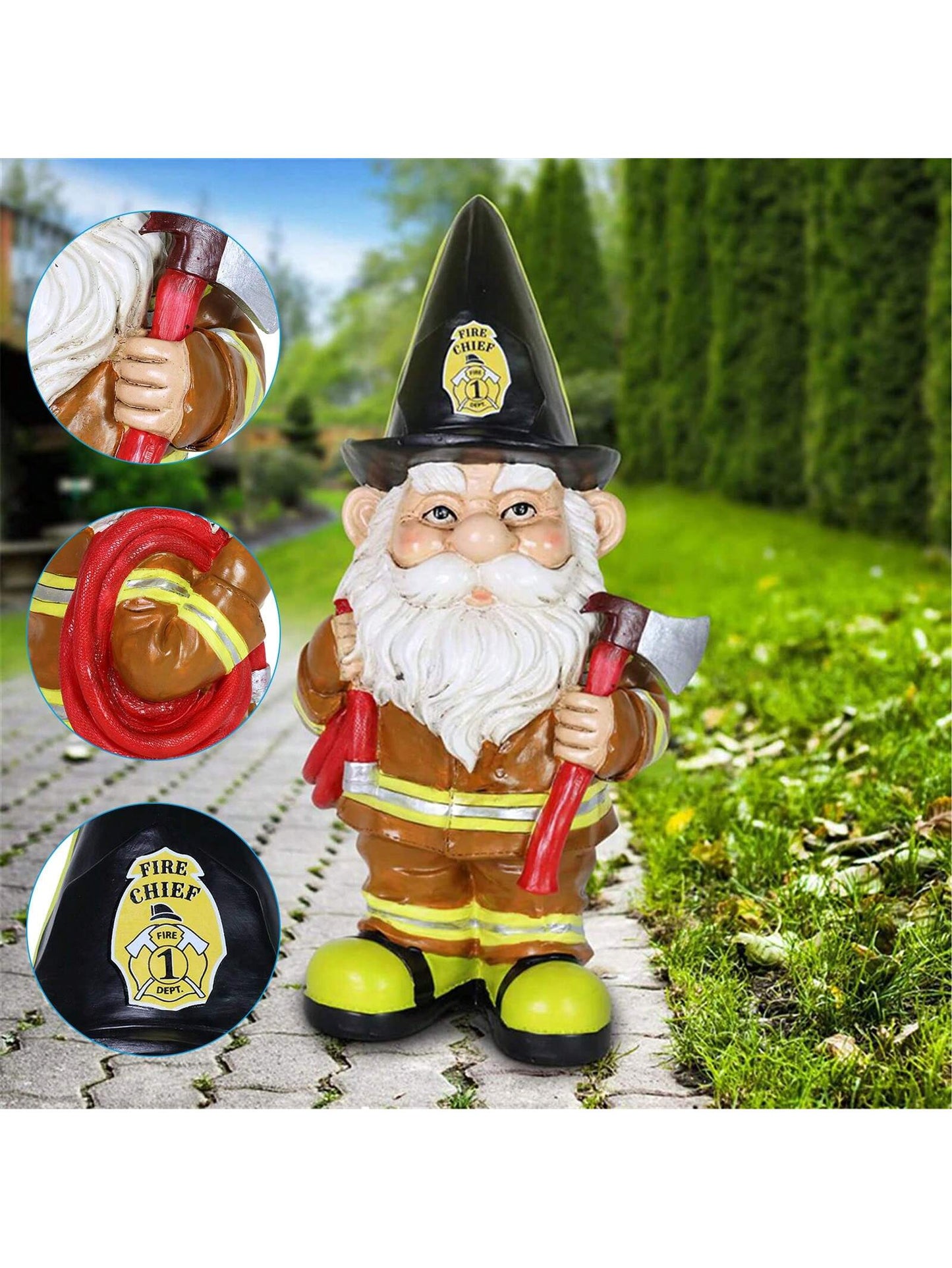 1pc Fireman Gnome Statue Resin Gnome Garden Ornament Adorable Small Dwarf Sculpture For Patio Yard Lawn Porch Decor(3.8X3.8X10CM)