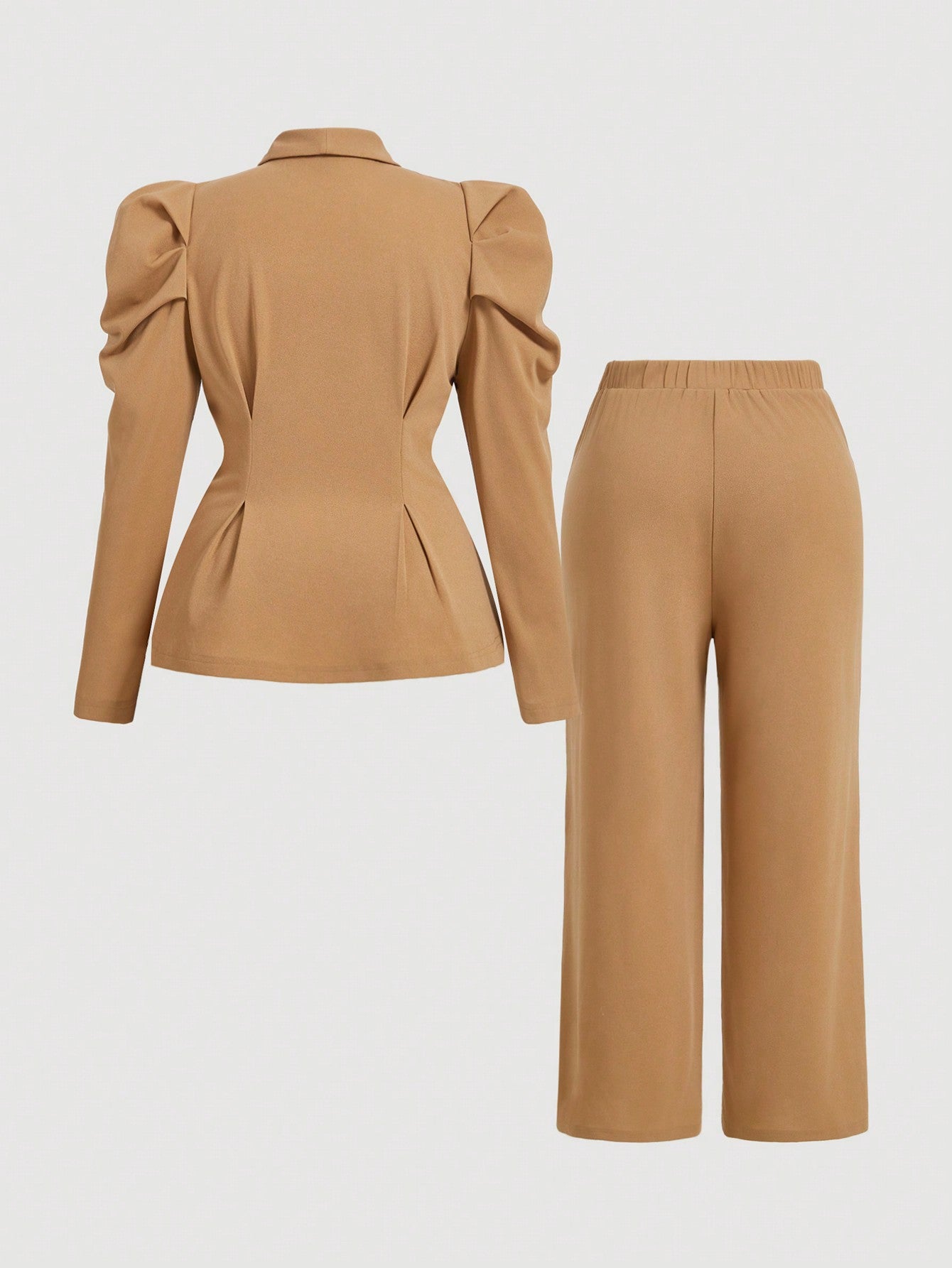 MOD Plus Size 2pcs/Set Brown Retro Blazer & Straight Leg Pants Suit