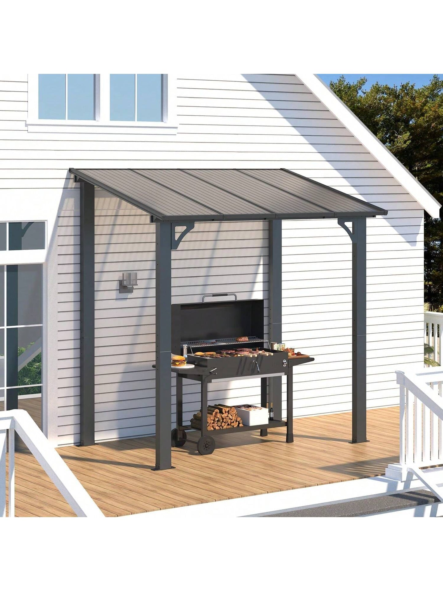 YODOLLA 8' X 5' Gazebo Outdoor Pergola For Patio, Lean To Hard Top Grill Gazebo Shelter Pergolas And Gazebos Clearance With Roof, Small Wall-Mounted Heavy Duty Awnings For Patio, Decks, Backyard