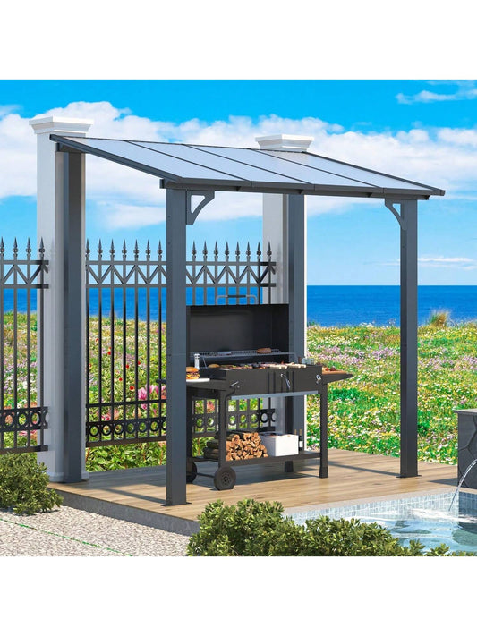 YODOLLA 8' X 5' Gazebo Outdoor Pergola For Patio, Lean To Hard Top Grill Gazebo Shelter Pergolas And Gazebos Clearance With Roof, Small Wall-Mounted Heavy Duty Awnings For Patio, Decks, Backyard