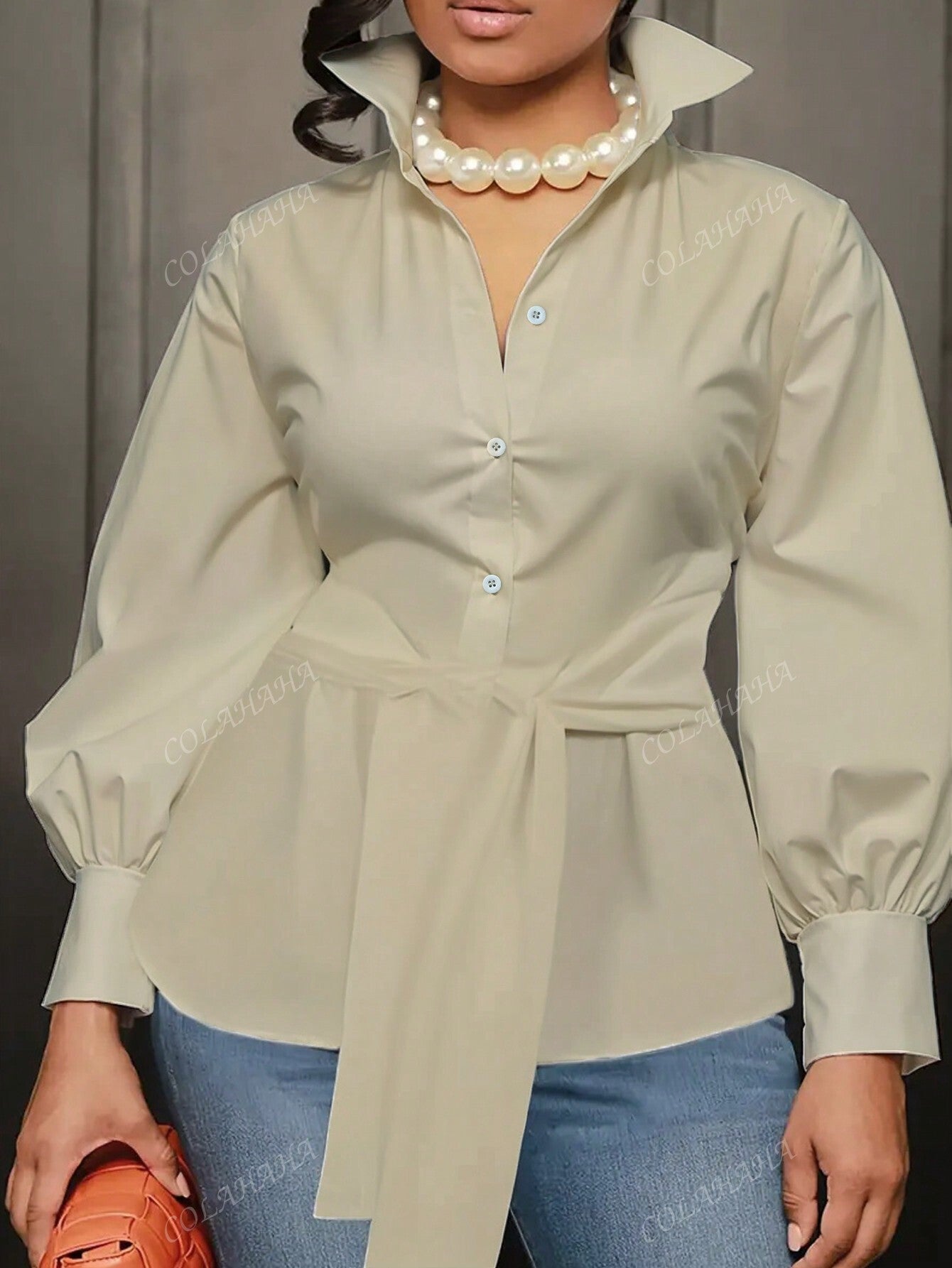 Plus Size Solid Color Long Sleeve Casual Shirt For Spring & Autumn