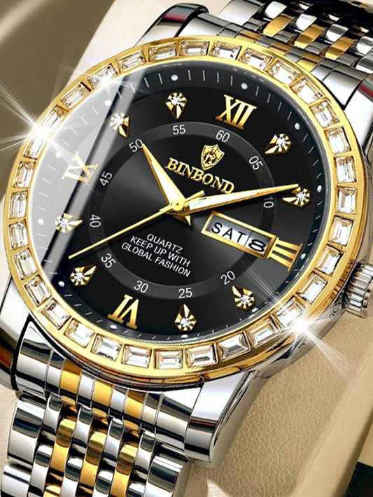 Men Quartz Wristwatches Casual Business Calendar Diamond Clock Waterproof Luminous Watch 1pc Fathers Day Gifts Christmas Gift