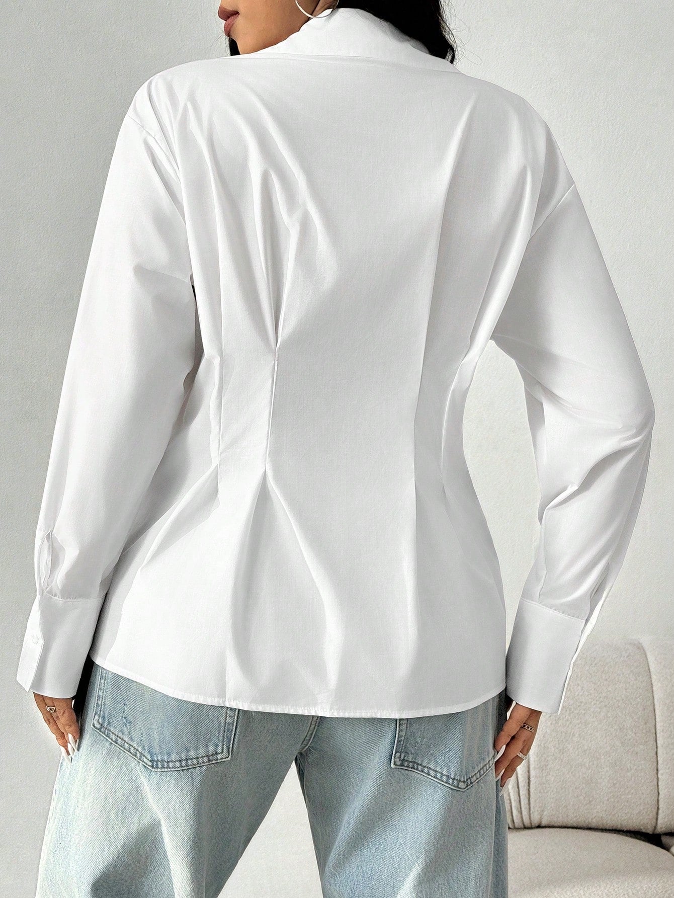 EZwear Plus Size Solid Color Front Button Long Sleeve Casual Shirt