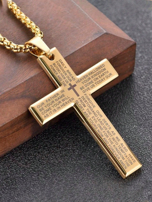 1pc Unisex Hip Hop Vintage Stainless Steel Cross & Letter Pendant Necklace